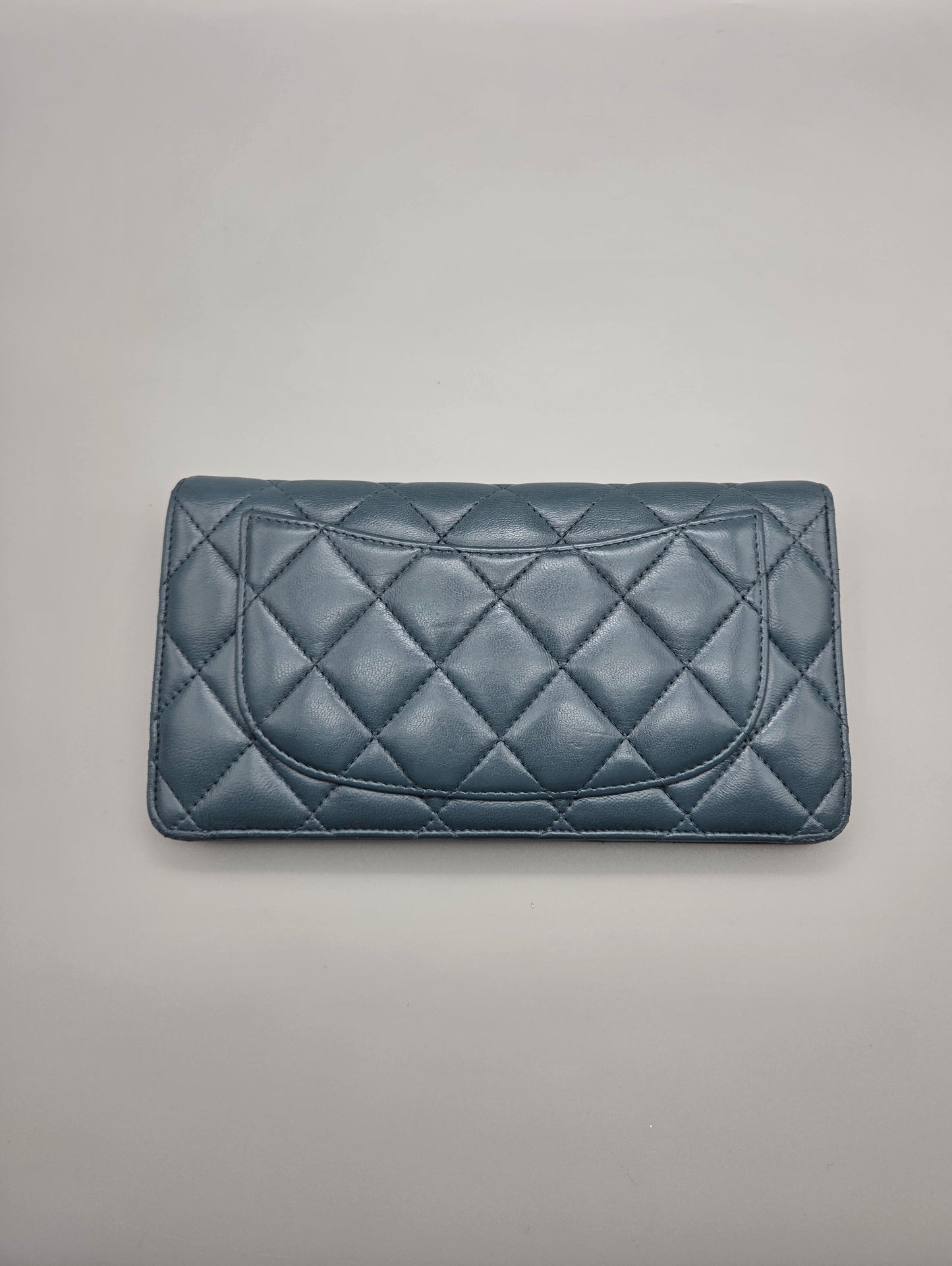 CHANEL Teal Quilted Leather Yen Wallet
