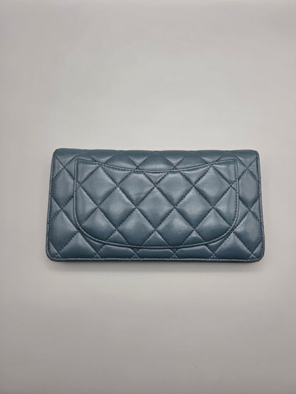 CHANEL Teal Quilted Leather Yen Wallet