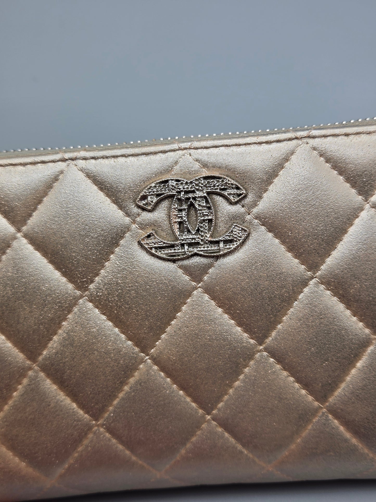 CHANEL Gold Quilted Leather Zip-Around Wallet
