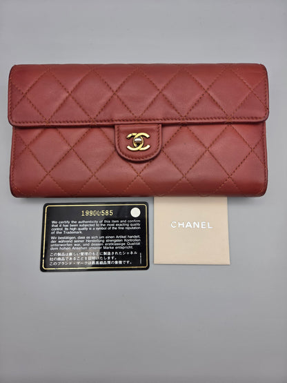 CHANEL Quilted Large Flap Wallet in Maroon Red