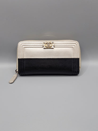 CHANEL Two-Tone Leather Compact Boy Zip Wallet