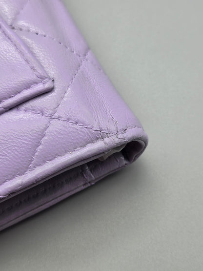 CHANEL Lavender Lambskin Quilted Yen Wallet