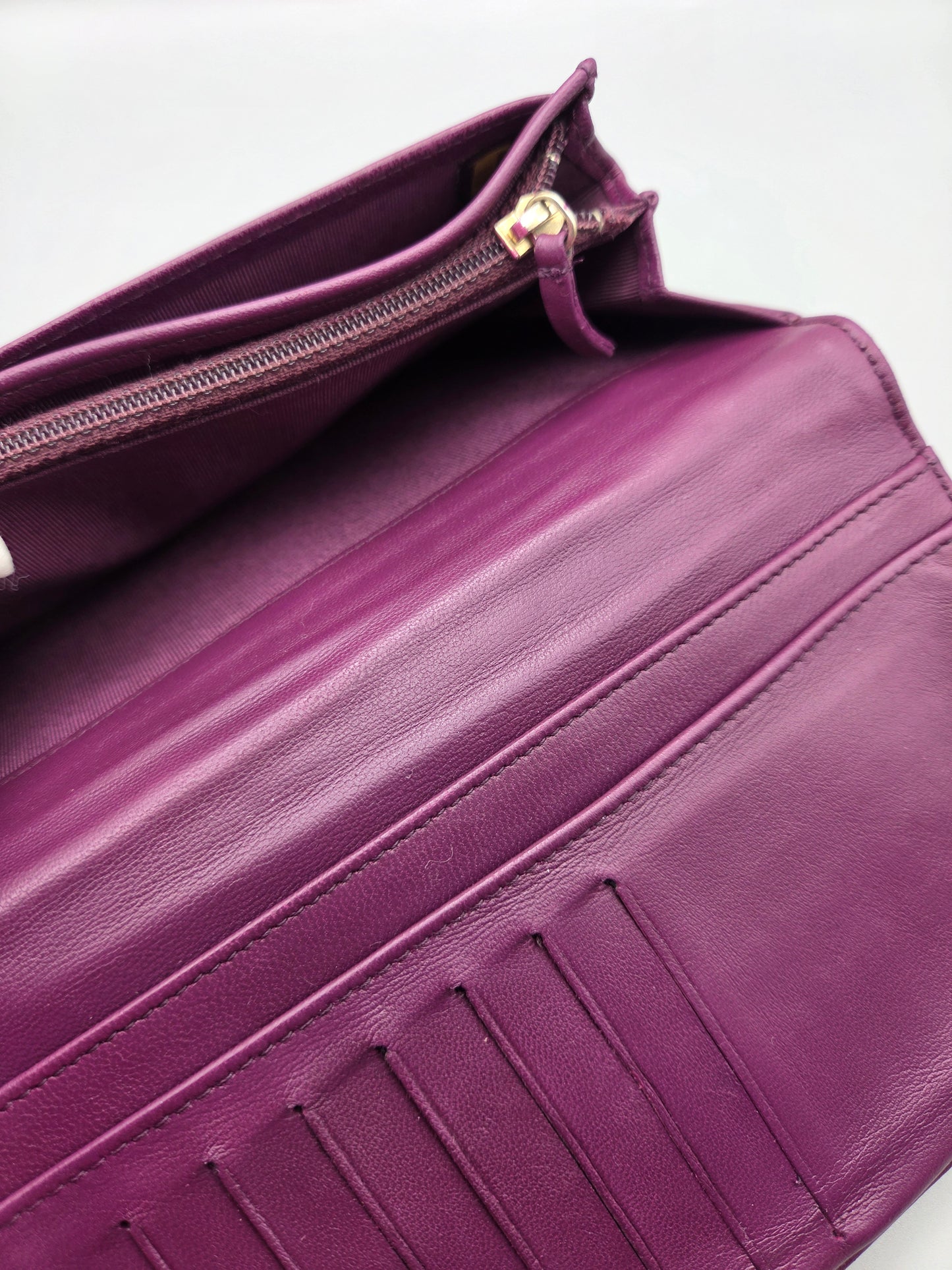 CHANEL Purple Quilted Leather Wallet