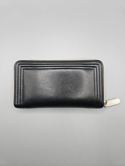 CHANEL Two-Tone Leather Compact Boy Zip Wallet