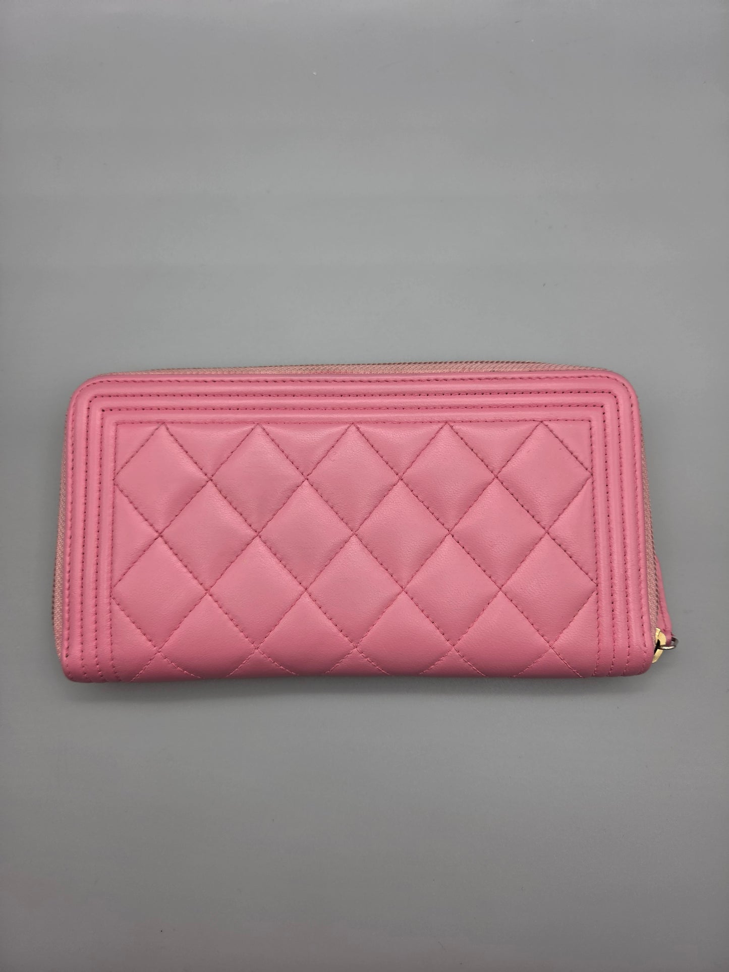 CHANEL Quilted Boy Zip Around Long Wallet