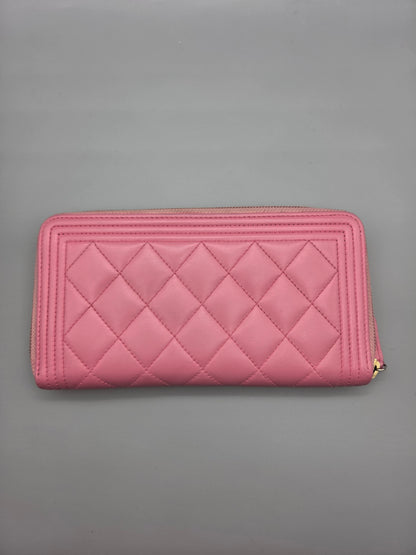 CHANEL Quilted Boy Zip Around Long Wallet