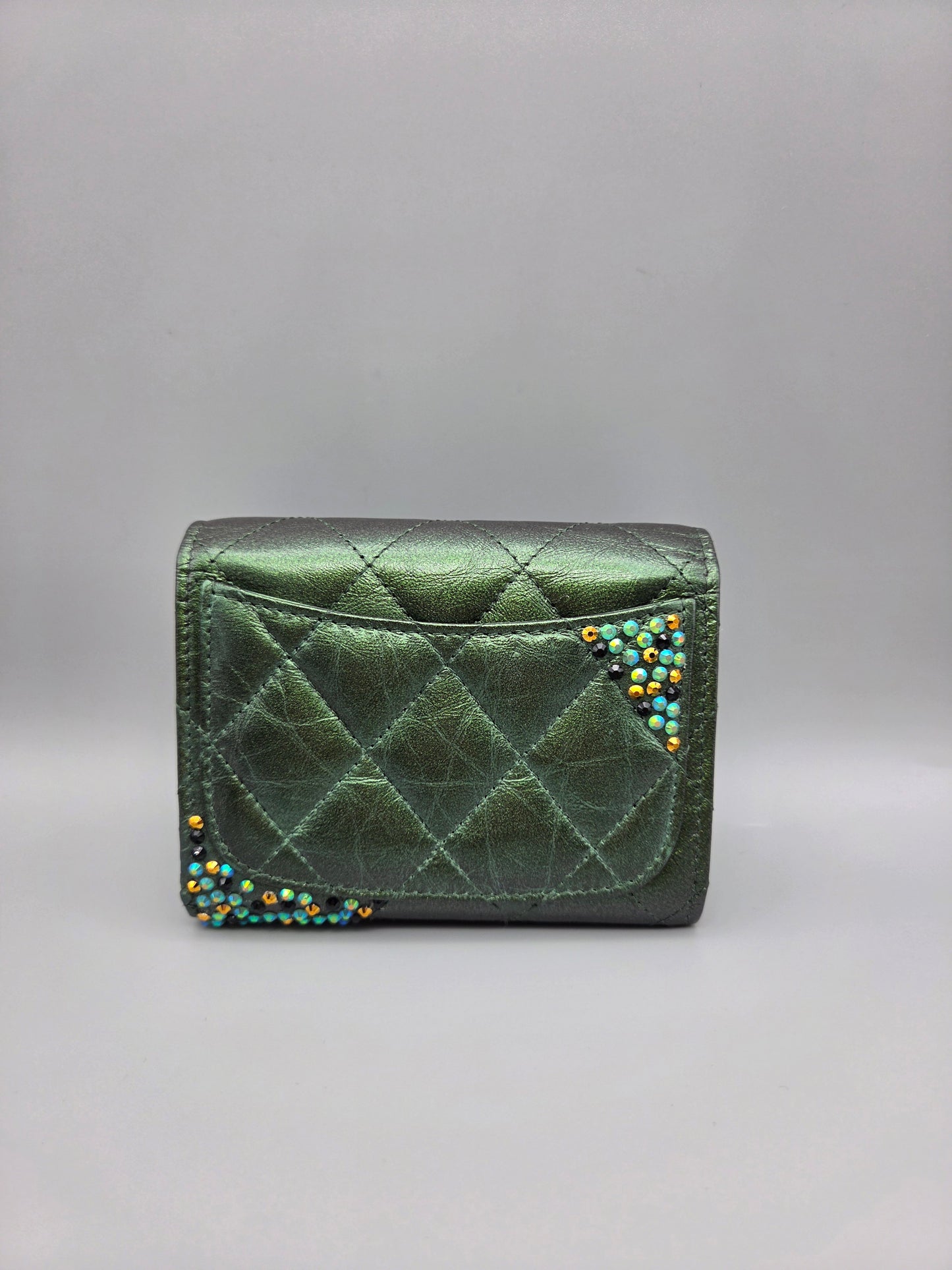 CHANEL Metallic Lambskin Quilted Flap Card Holder