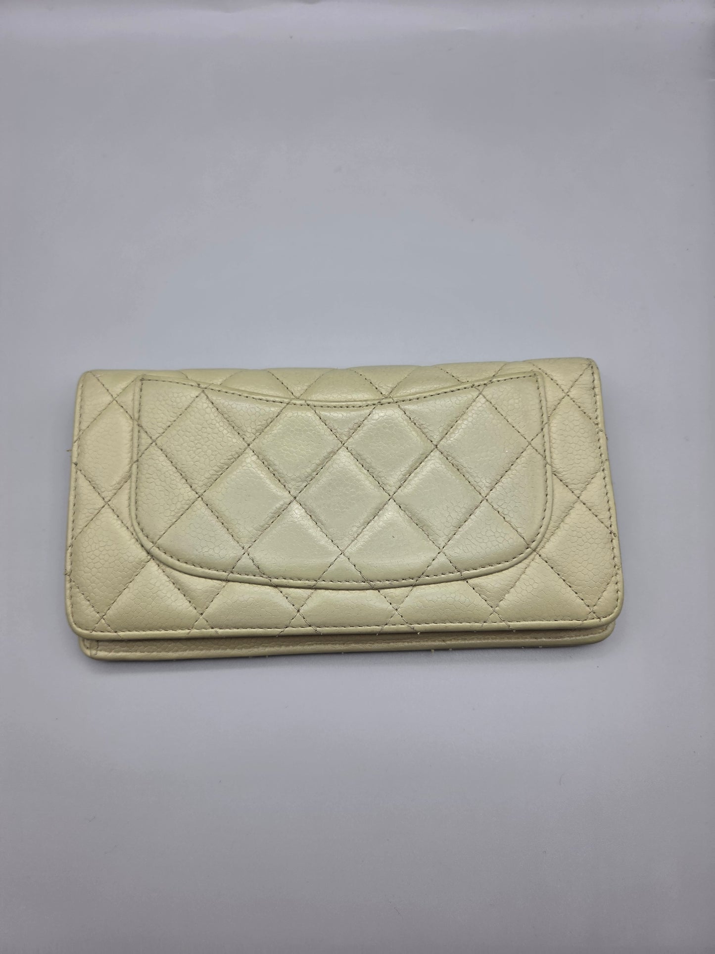 CHANEL Khaki Quilted Leather Yen Wallet