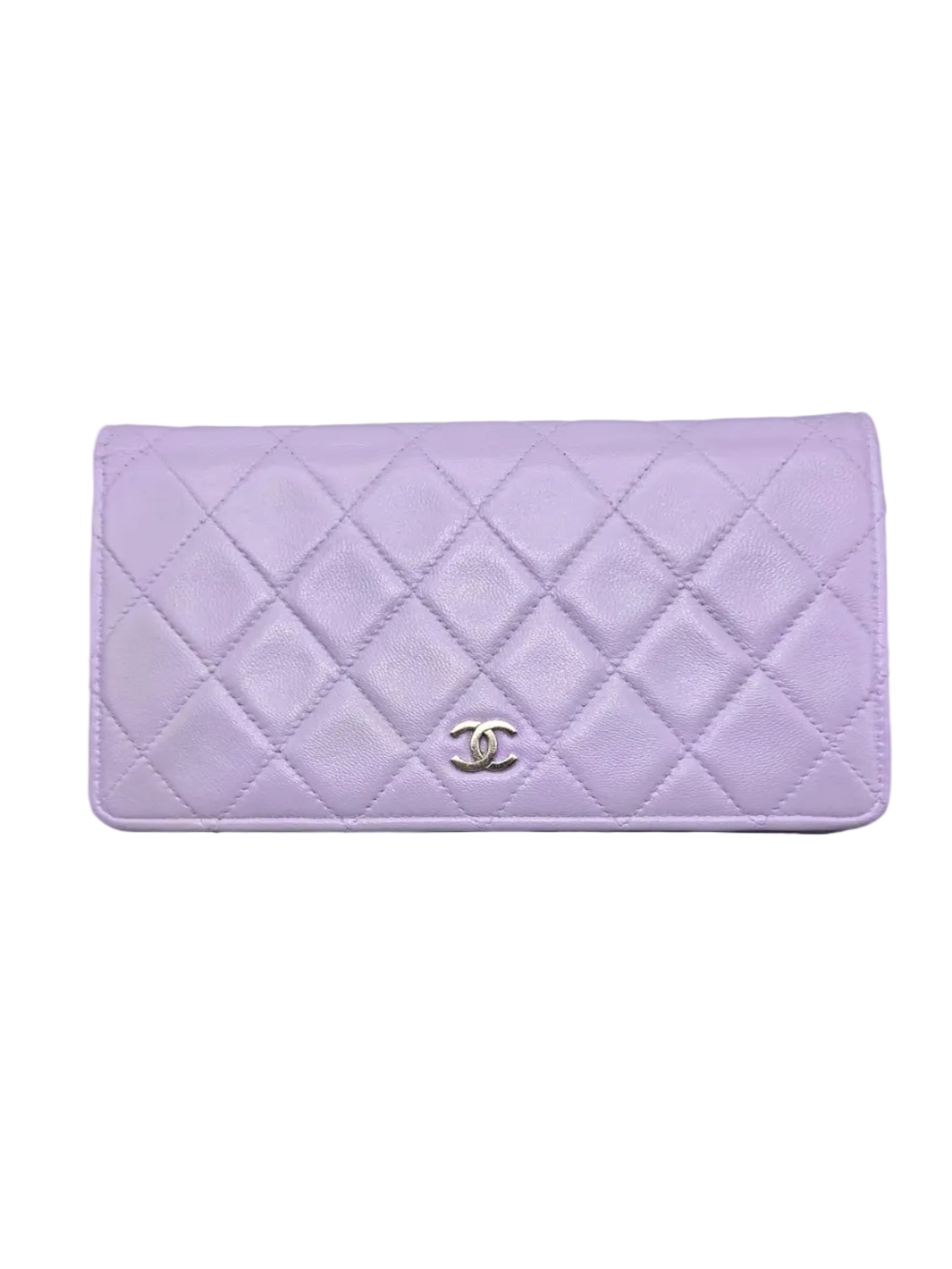 CHANEL Lavender Lambskin Quilted Yen Wallet