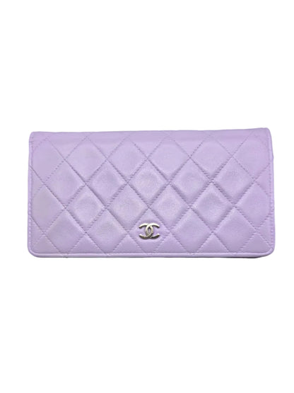 CHANEL Lavender Lambskin Quilted Yen Wallet