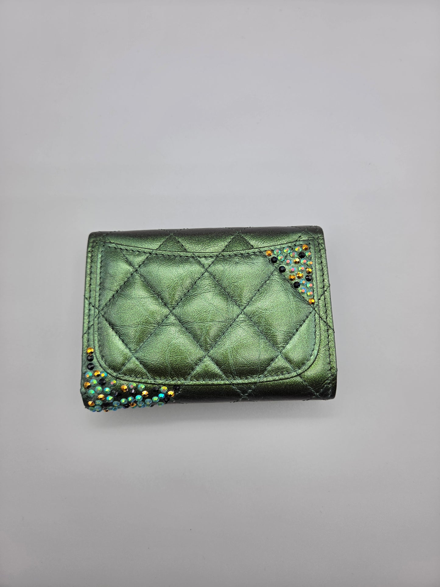 CHANEL Metallic Lambskin Quilted Flap Card Holder