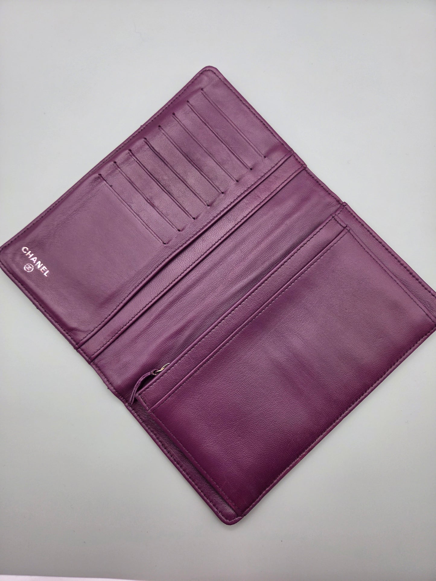 CHANEL Purple Quilted Leather Wallet