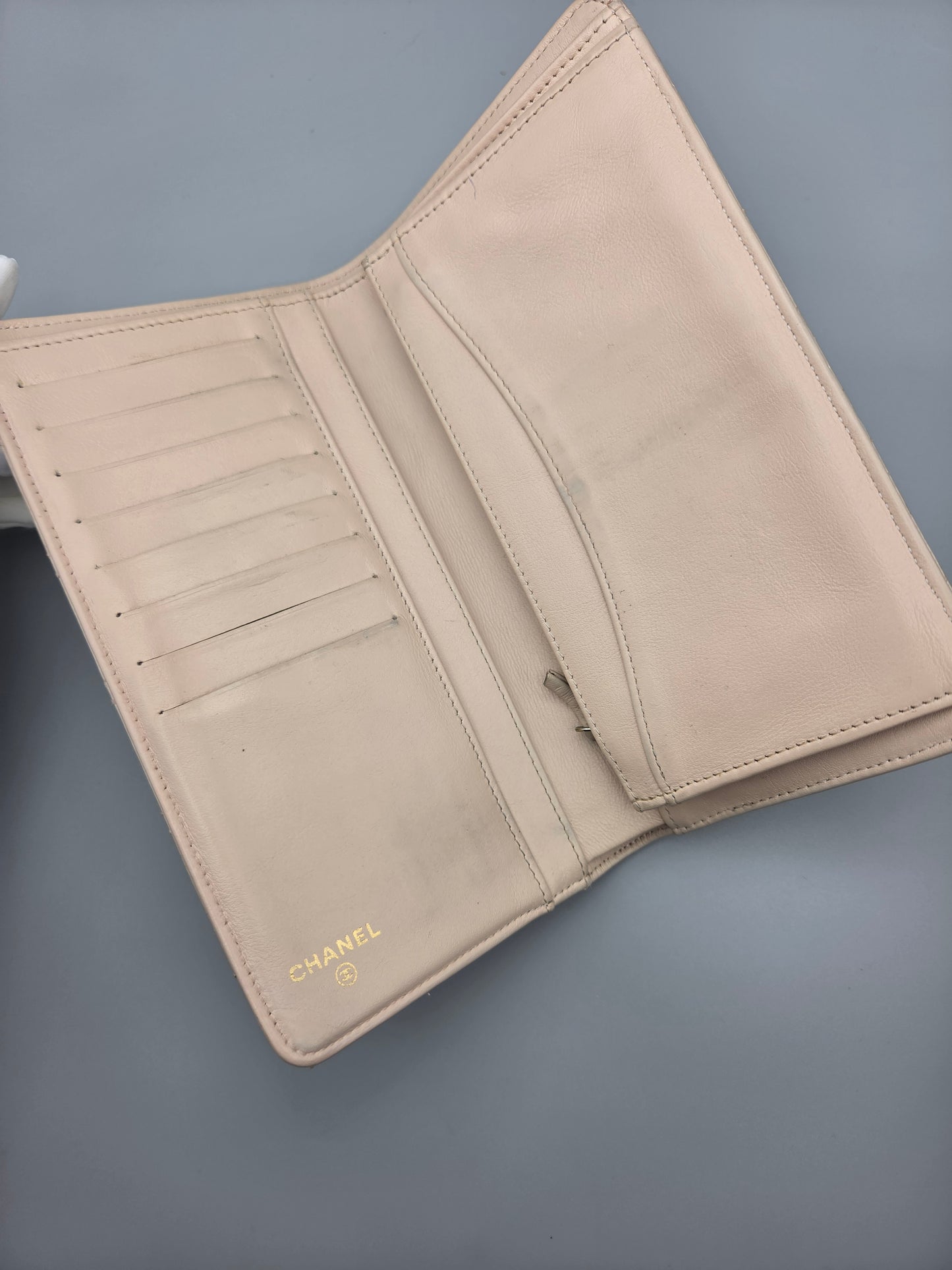 CHANEL Gold Metallic Quilted Leather Yen Wallet