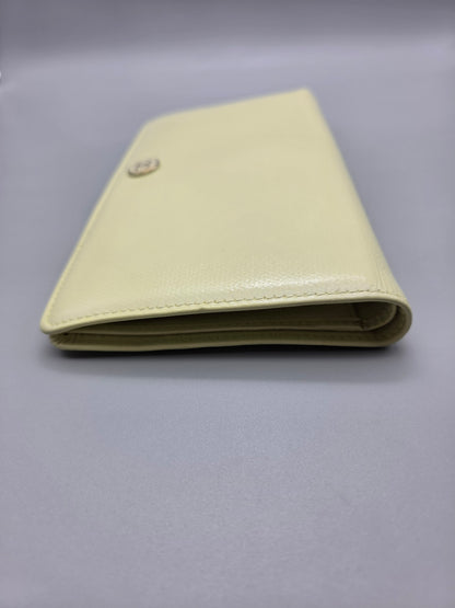 Grained Calfskin CC Button Yen Clutch Wallet in Pale Yellow
