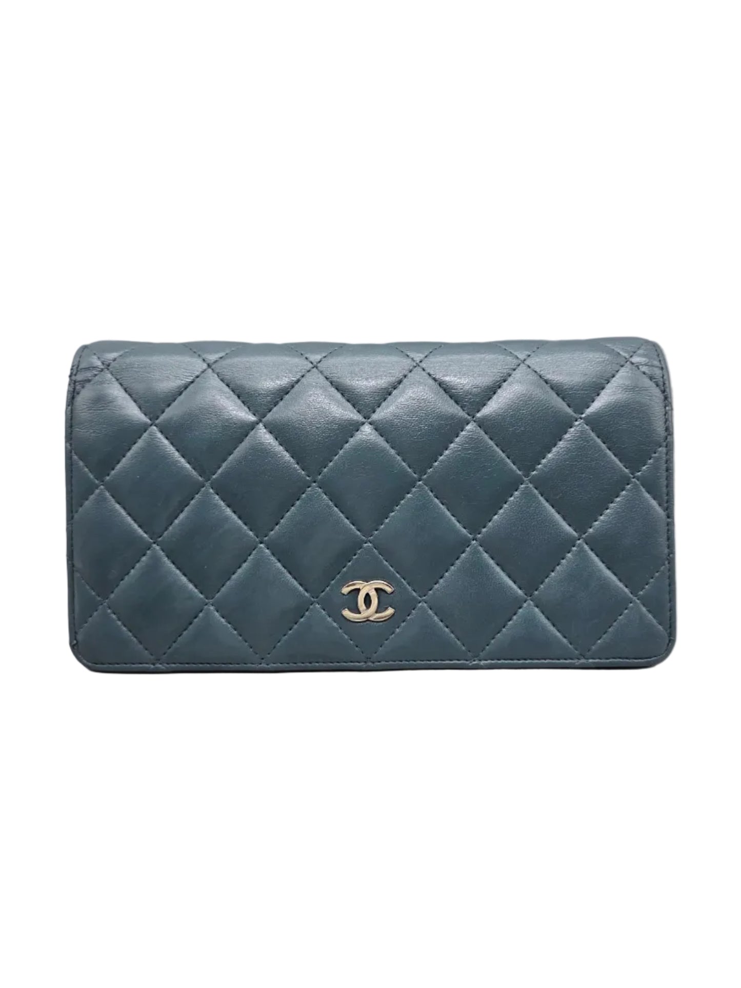 CHANEL Teal Quilted Leather Yen Wallet