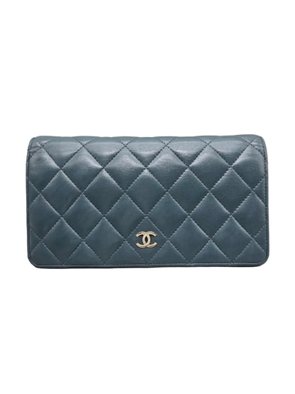CHANEL Teal Quilted Leather Yen Wallet