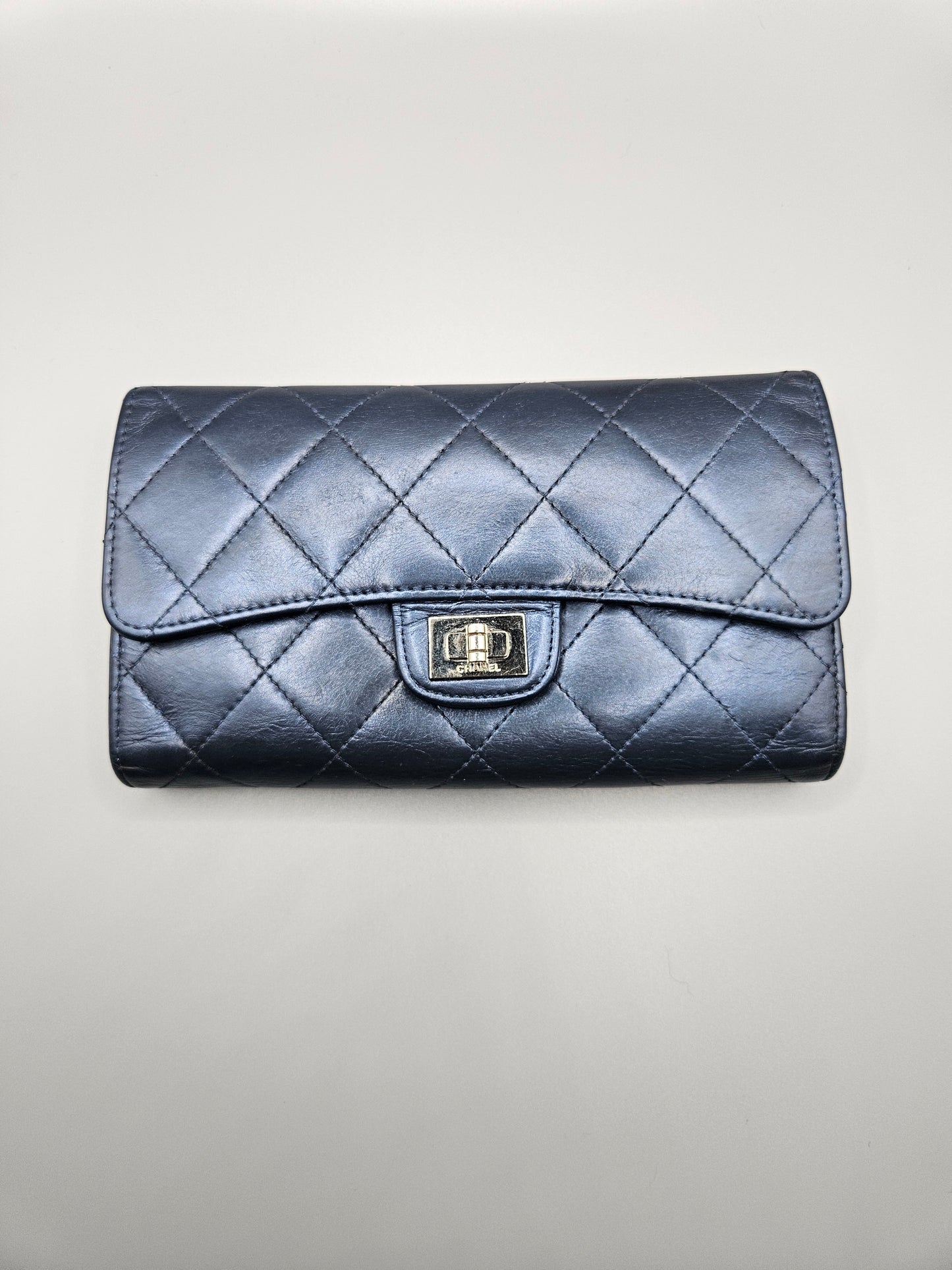 CHANEL 2.55 Reissue Metallic Blue Quilted Leather Flap Wallet