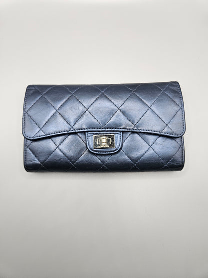 CHANEL 2.55 Reissue Metallic Blue Quilted Leather Flap Wallet