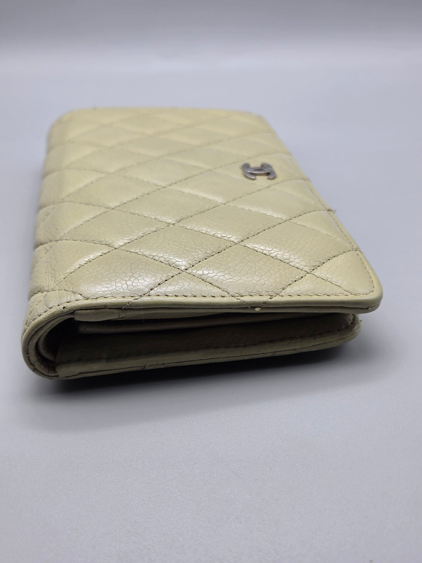 CHANEL Khaki Quilted Leather Yen Wallet