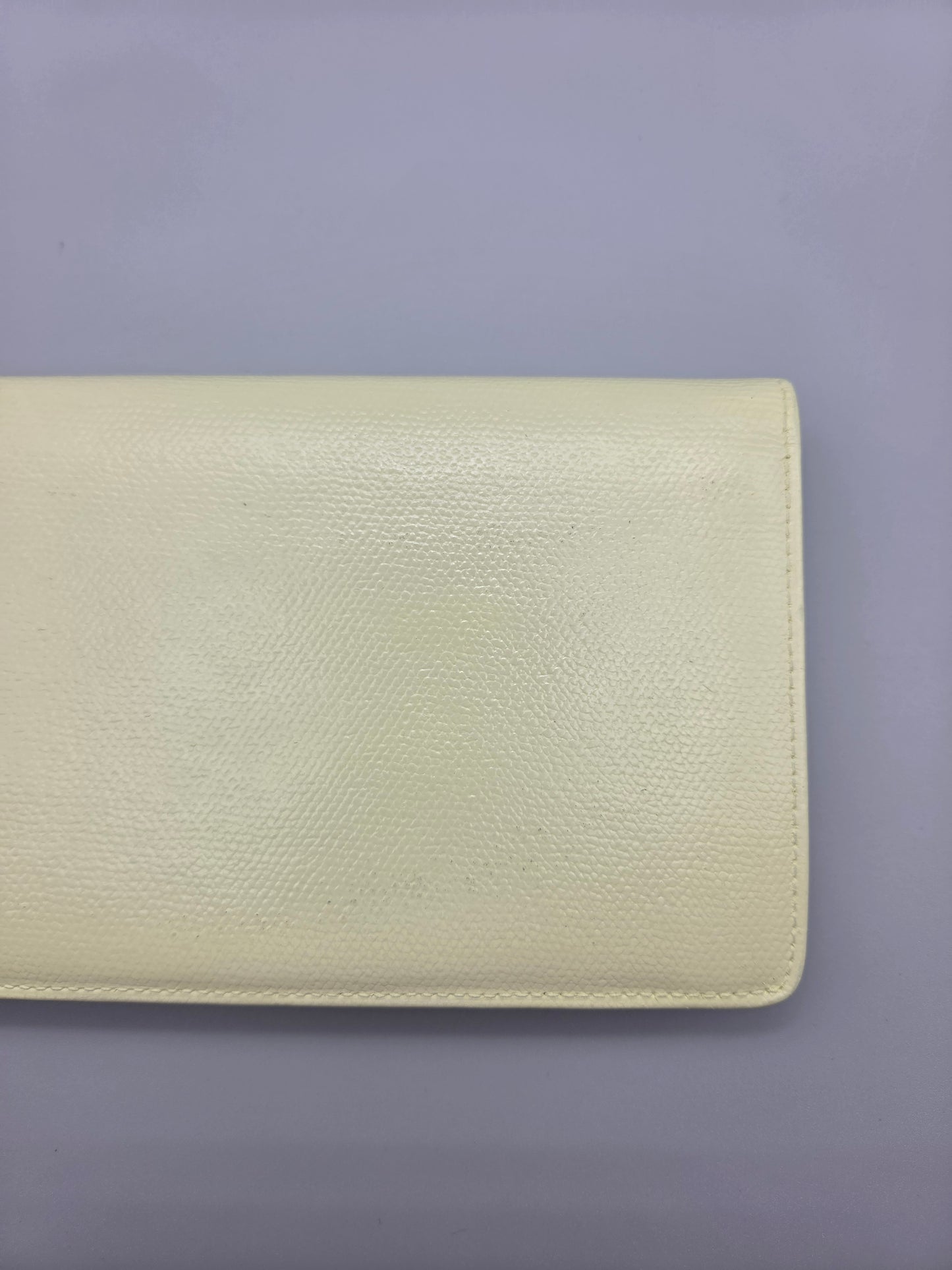 Grained Calfskin CC Button Yen Clutch Wallet in Pale Yellow