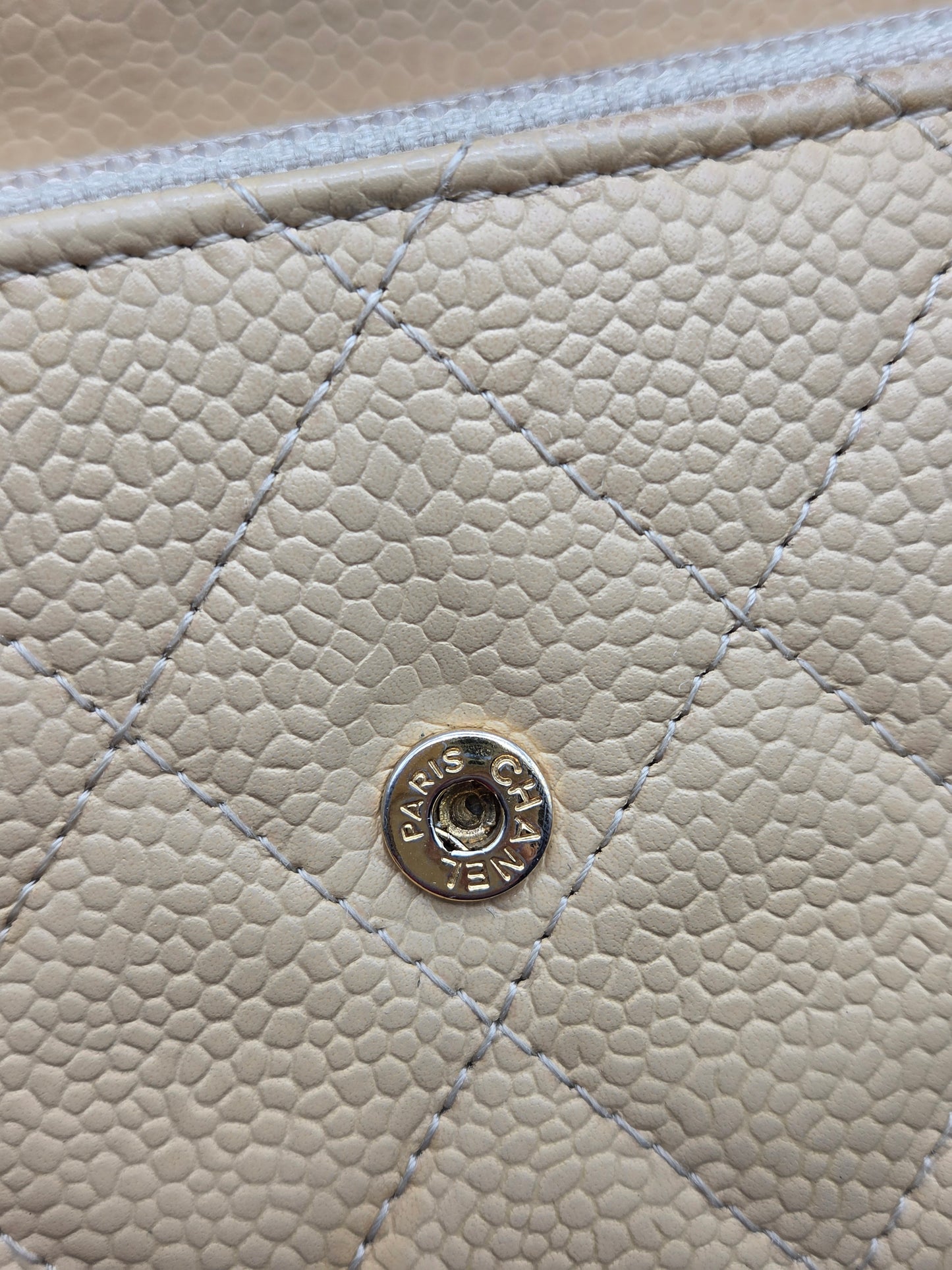 CHANEL Quilted Leather Beige Flap Clutch Wallet