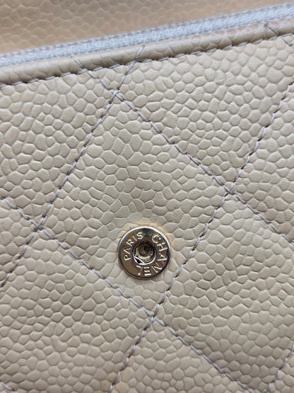 CHANEL Quilted Leather Beige Flap Clutch Wallet