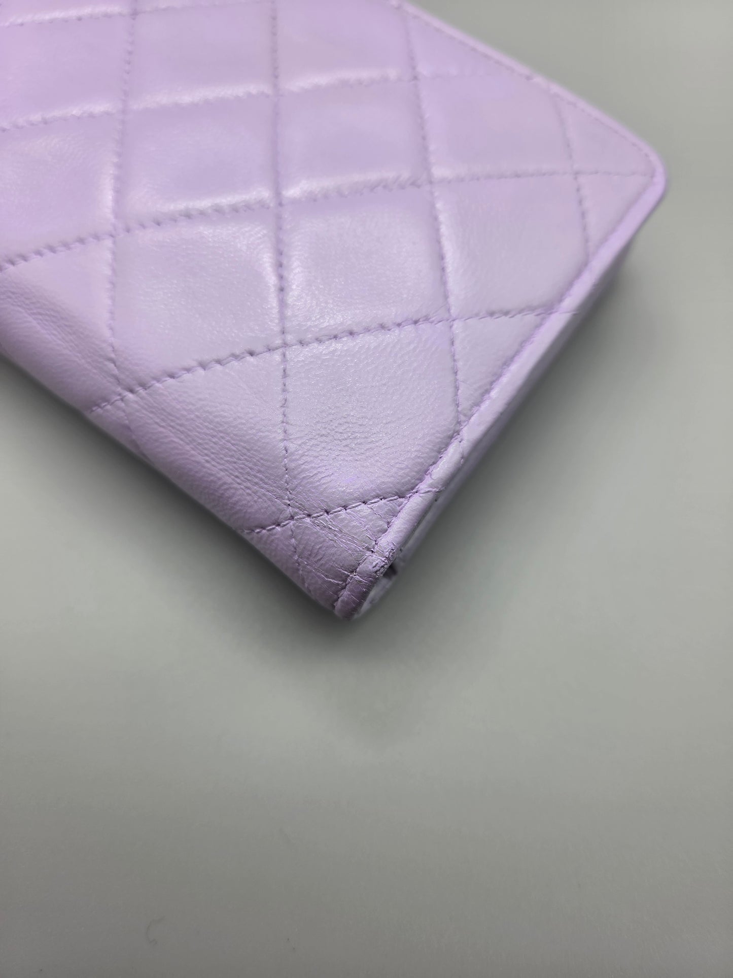 CHANEL Lavender Lambskin Quilted Yen Wallet