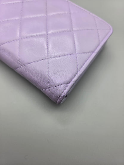 CHANEL Lavender Lambskin Quilted Yen Wallet