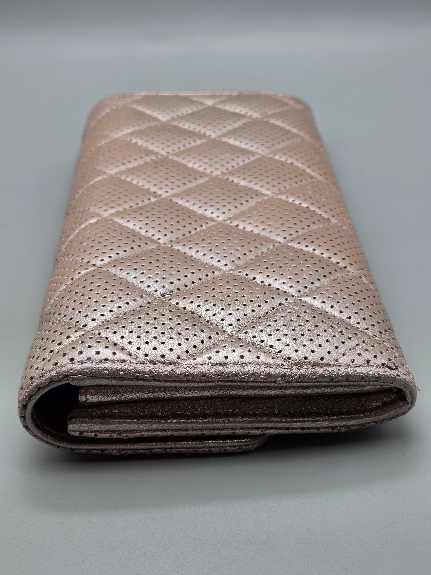 CHANEL Metallic Perforated Leather Clutch Wallet