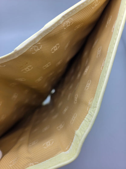 Grained Calfskin CC Button Yen Clutch Wallet in Pale Yellow