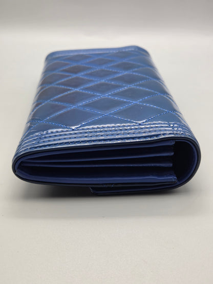 Patent Leather Boy Large Gusset Flap Wallet in Navy Blue