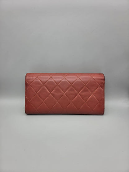 CHANEL Quilted Large Flap Wallet in Maroon Red