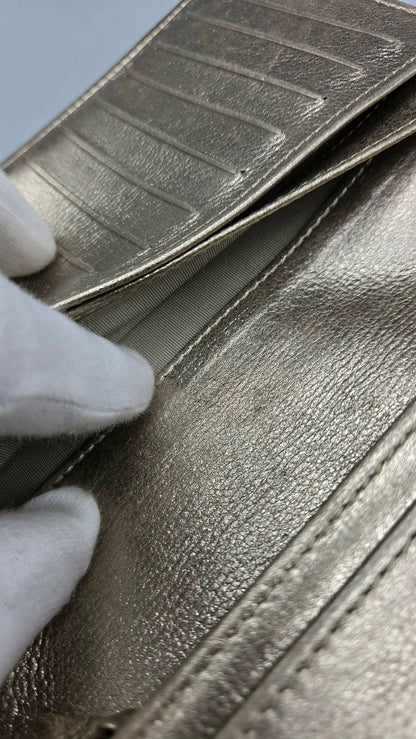 CHANEL Metallic Lambskin Quilted Boy Yen Wallet