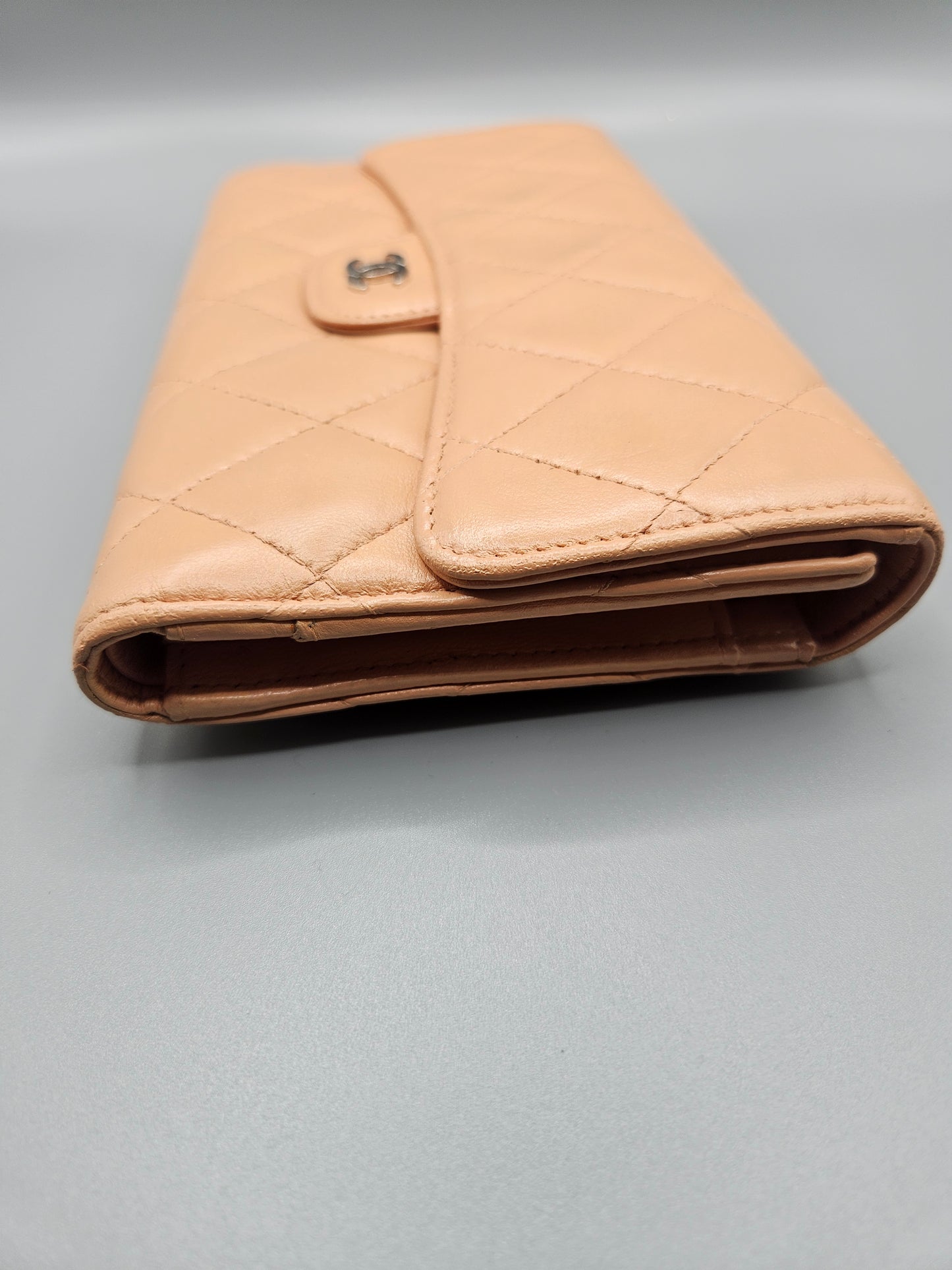 CHANEL Lambskin Quilted Large Flap Wallet in Beige