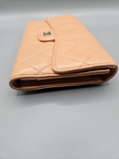 CHANEL Lambskin Quilted Large Flap Wallet in Beige