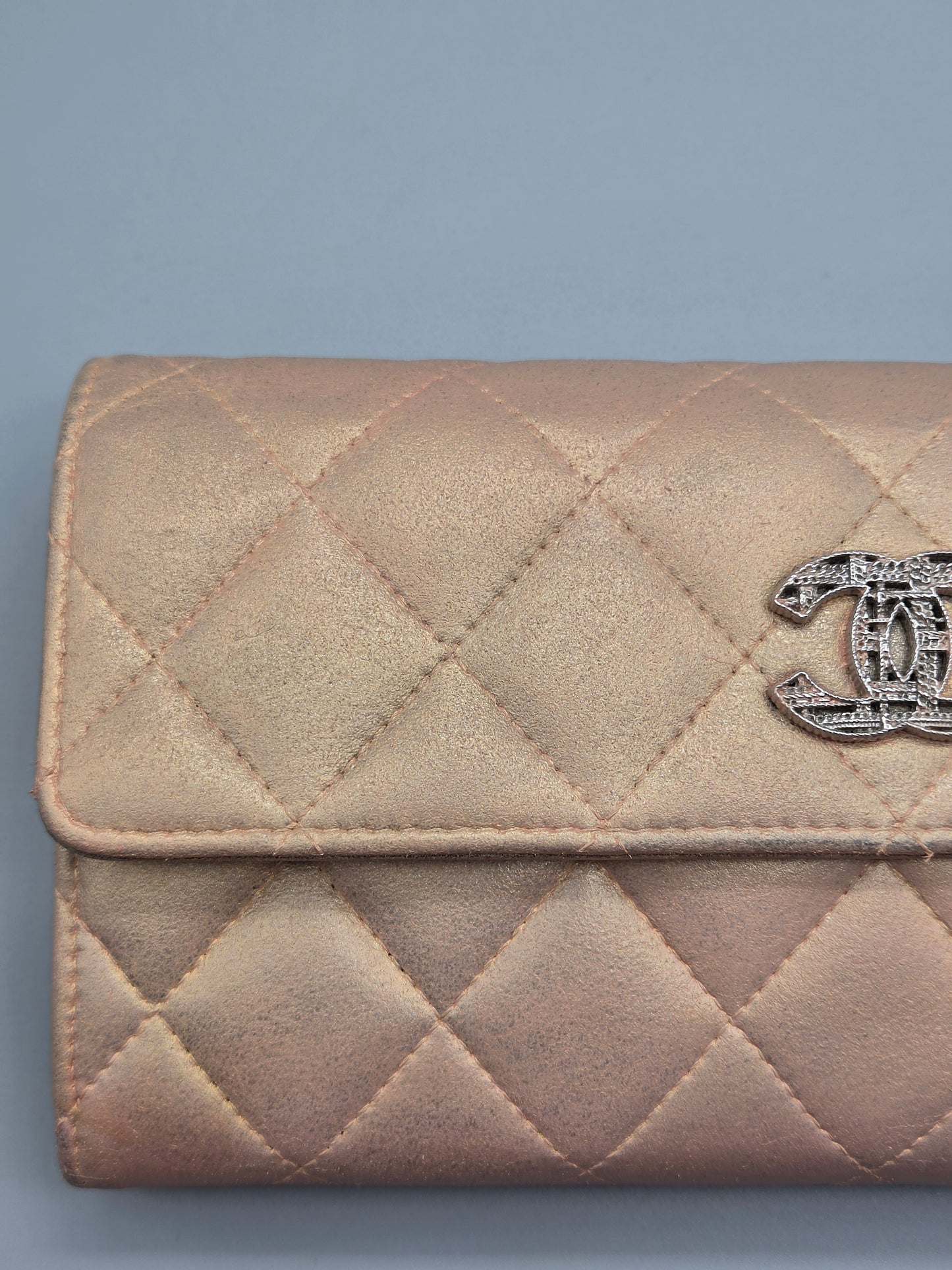 CHANEL Metallic Quilted Leather Large Flap Wallet