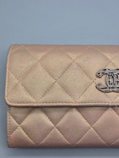 CHANEL Metallic Quilted Leather Large Flap Wallet