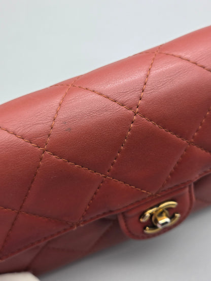 CHANEL Quilted Large Flap Wallet in Maroon Red