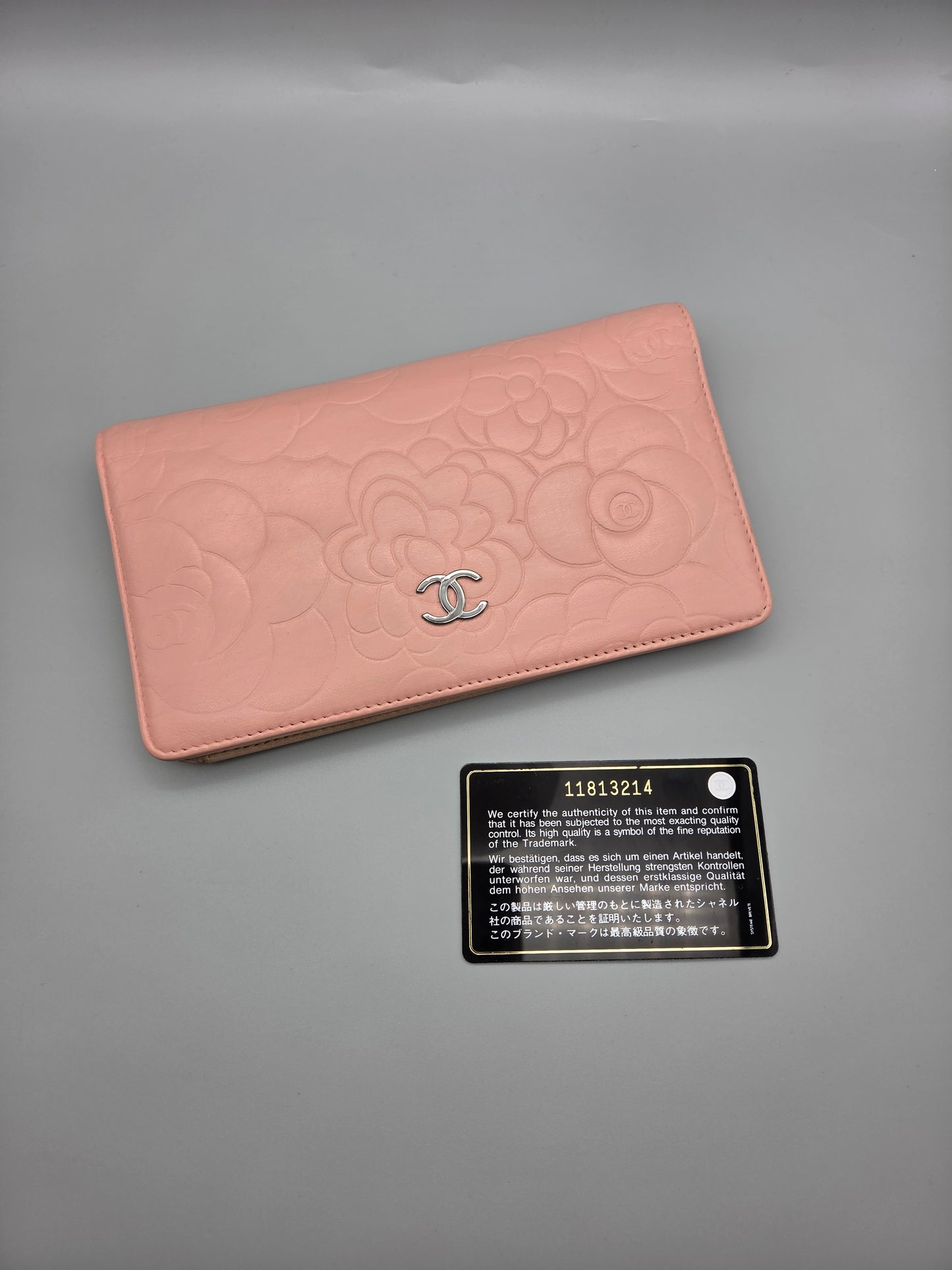 CHANEL Camellia CC Embossed Leather Wallet