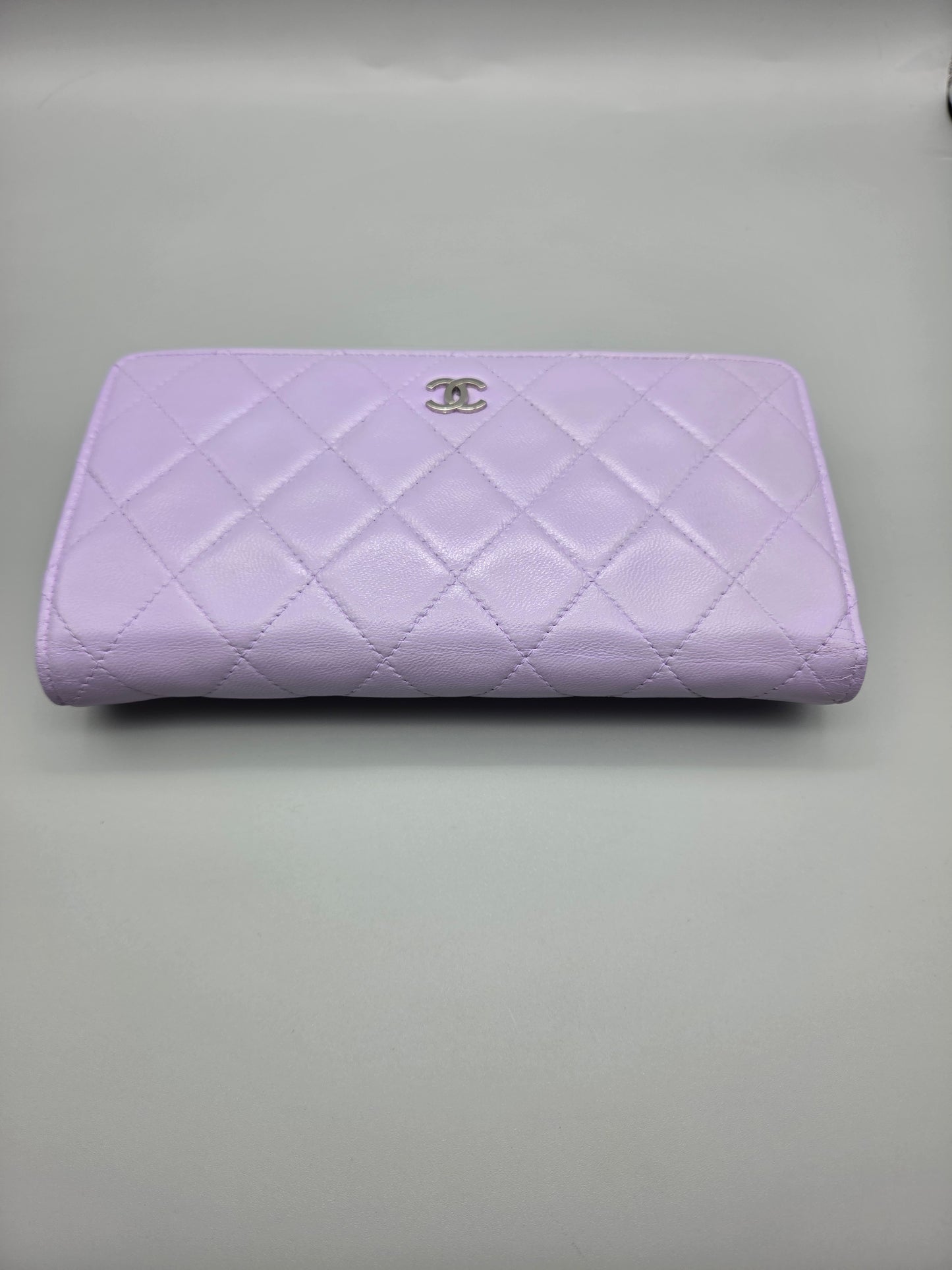 CHANEL Lavender Lambskin Quilted Yen Wallet