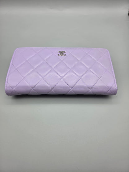 CHANEL Lavender Lambskin Quilted Yen Wallet