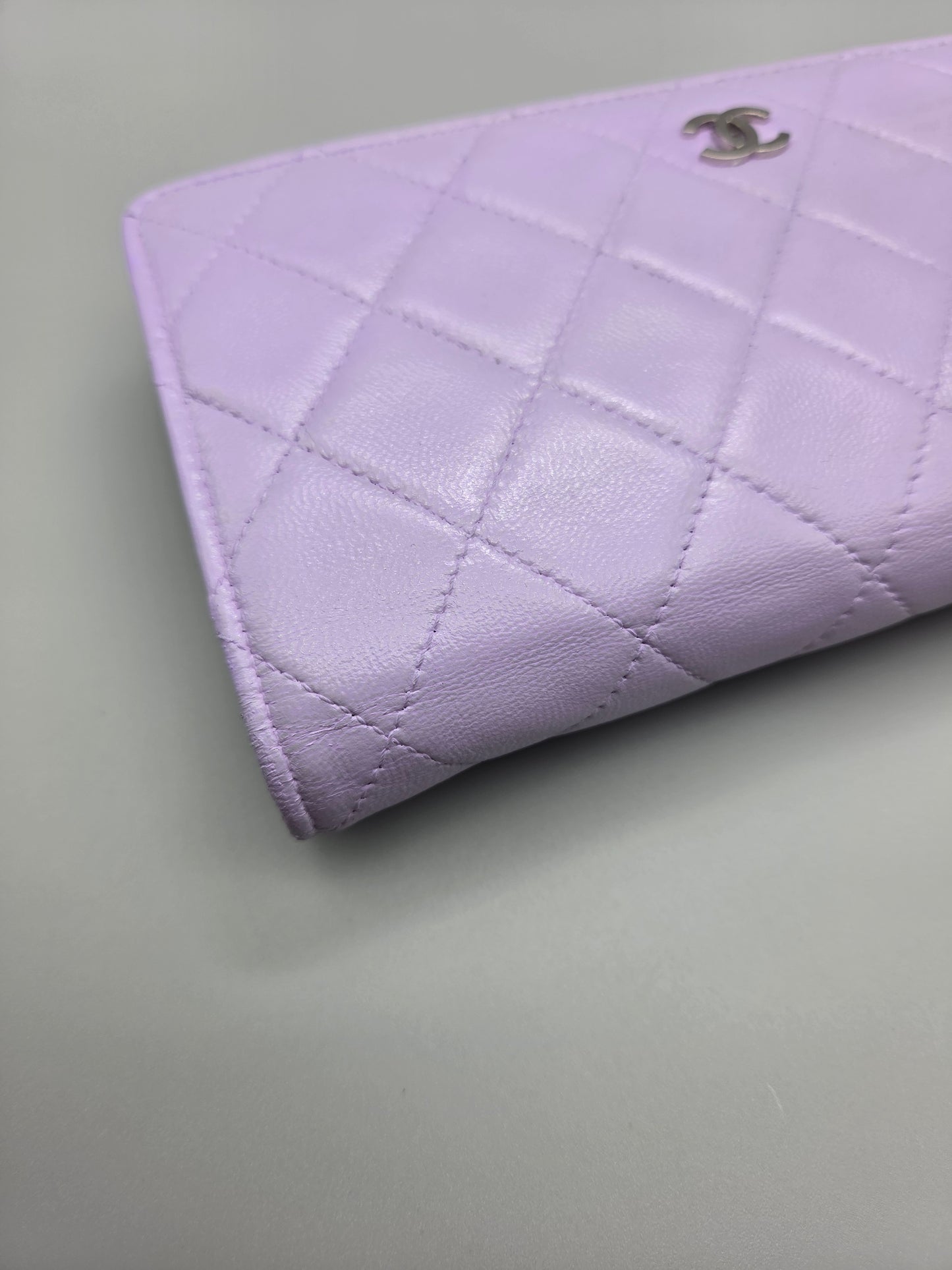 CHANEL Lavender Lambskin Quilted Yen Wallet