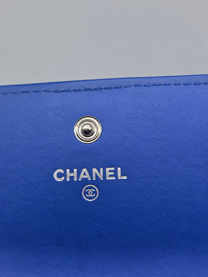 Patent Leather Boy Large Gusset Flap Wallet in Navy Blue
