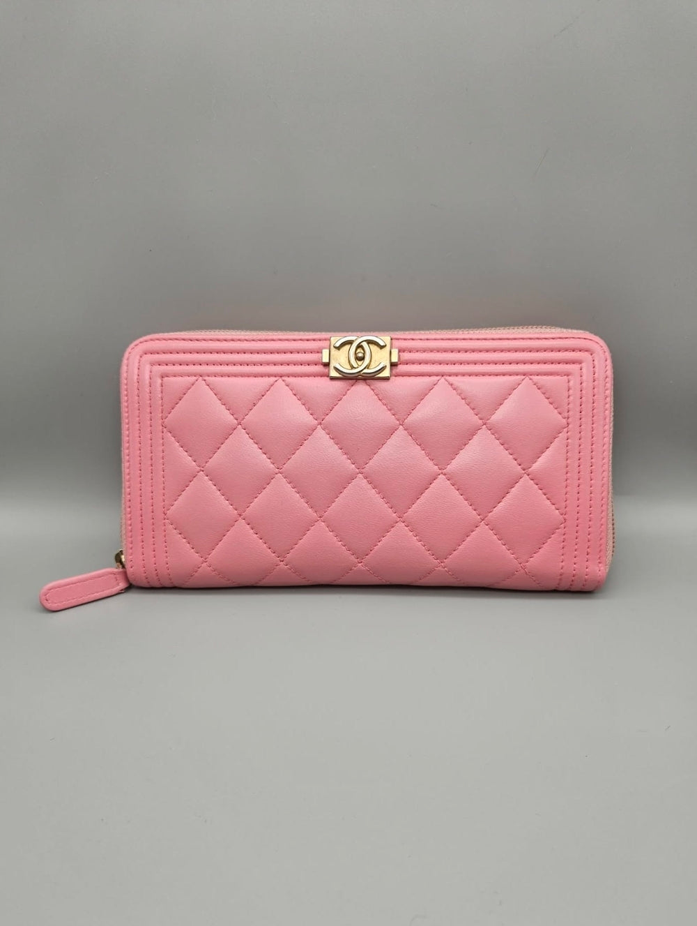CHANEL Quilted Boy Zip Around Long Wallet
